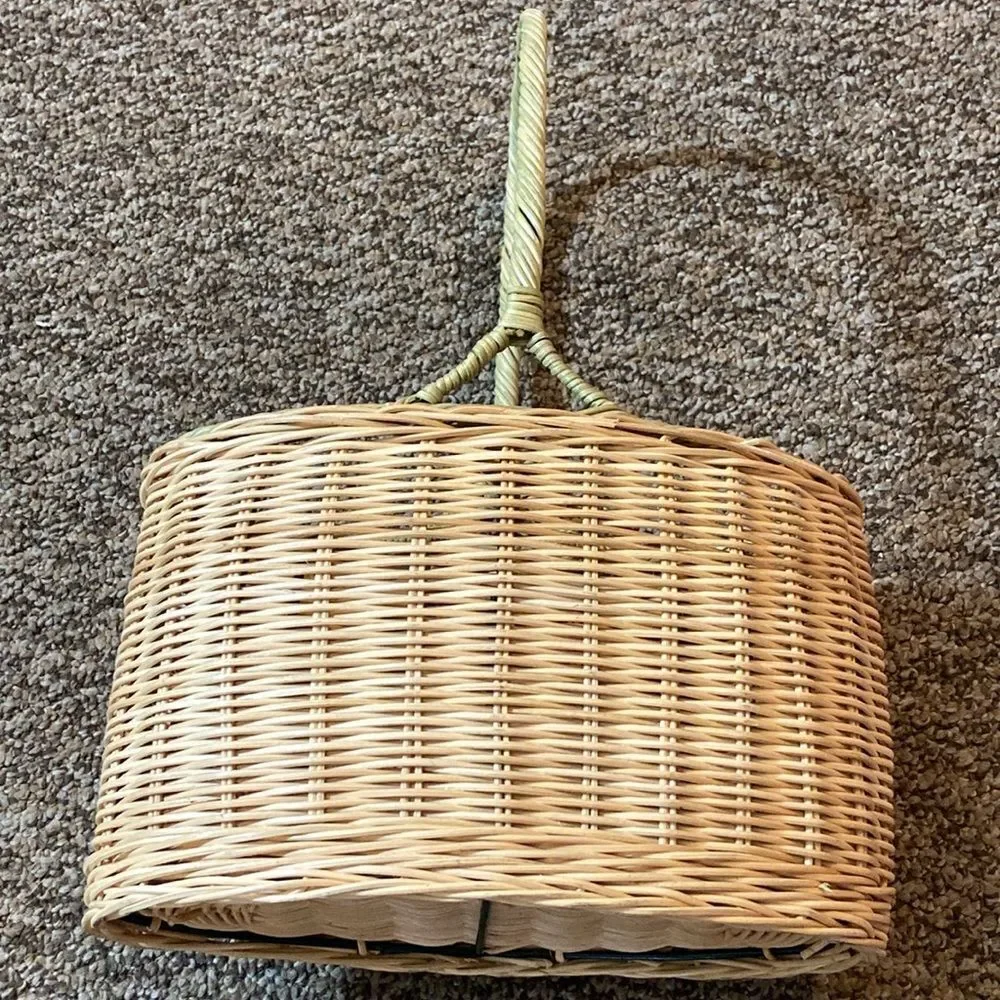 Natural Wicker Basket with Floral Design